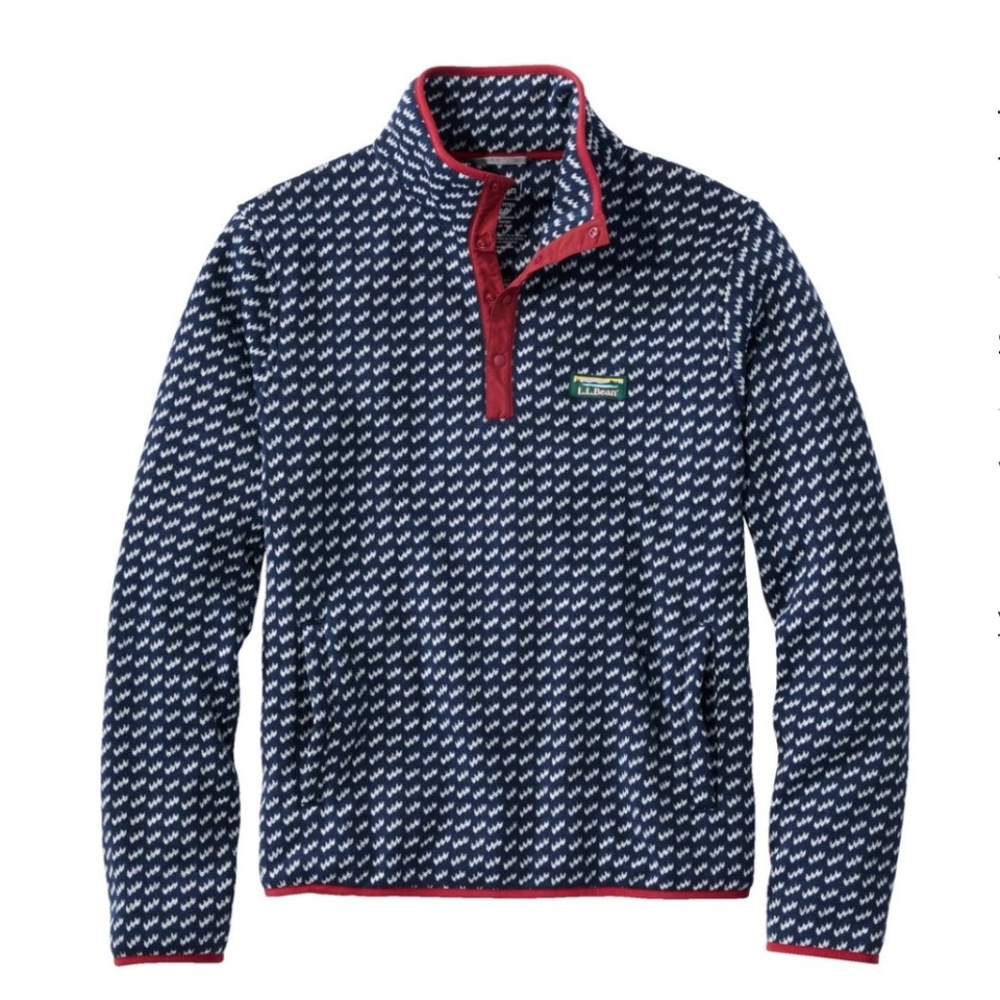 Men's L.L.Bean Sweater Fleece Pullover Nautical Navy Birdseye Size Large Tall